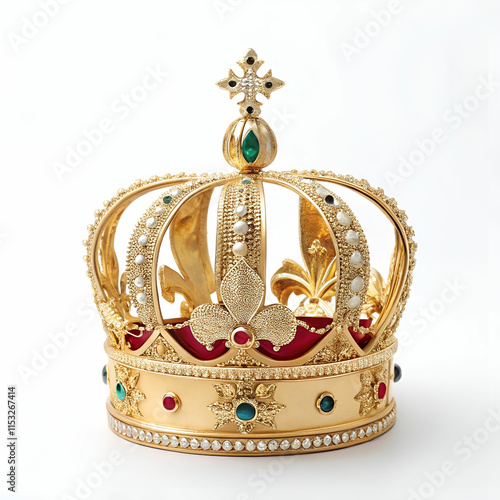 nglish golden crown with jewels isolated on golden