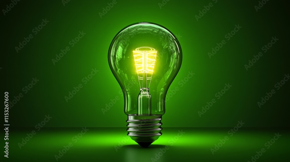 A light bulb against the green background A light bulb against the green background