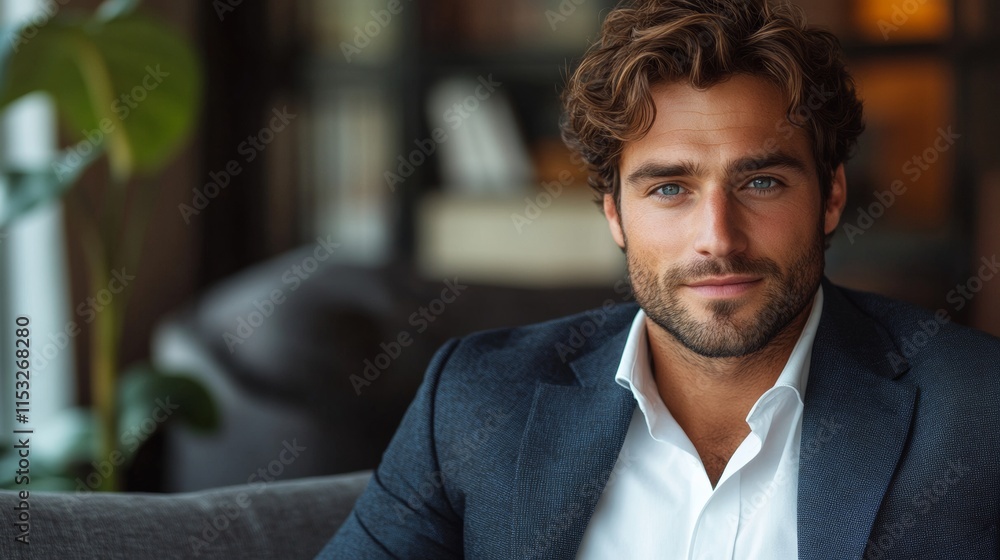 Naklejka premium A young businessman sitting on the sofa