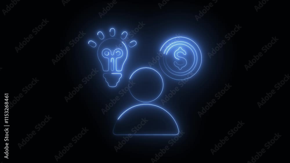 Glowing neon entrepreneurship icon on black background. HD video motion graphic animation representing innovation and business growth. Glowing neon entrepreneurship icon on black background. HD video motion graphic animation representing innovation and business growth.