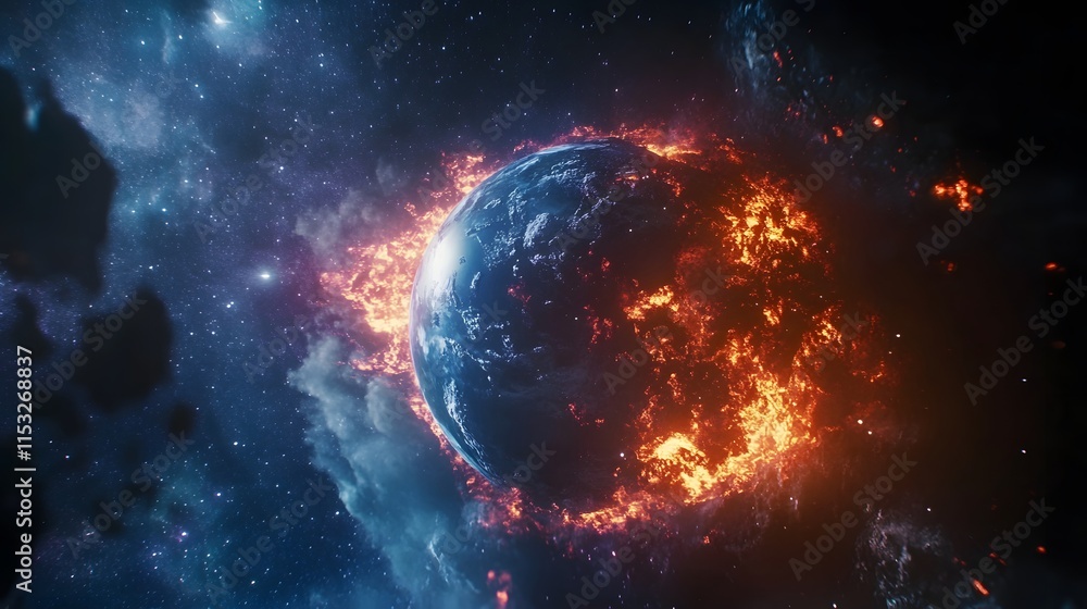Obraz premium Burning Planet: A Cosmic Inferno