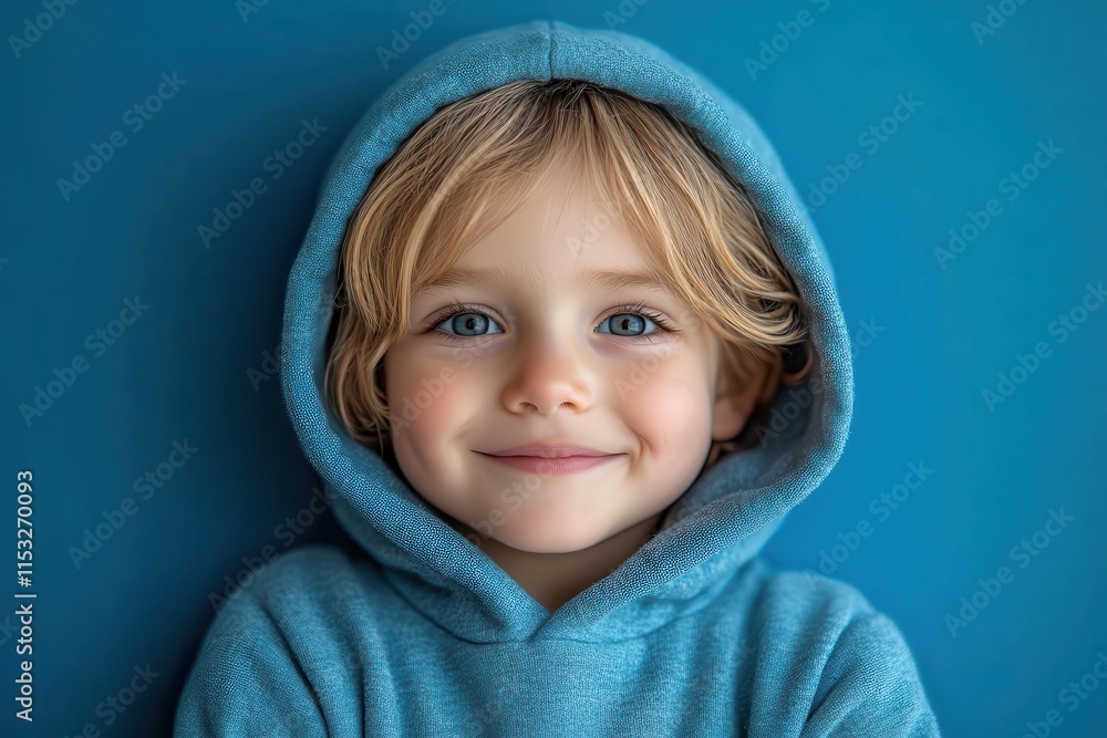 portrait of a cheerful little boy dressed in a blue hoodie set against a harmonious blue background that reflects innocence and joy capturing a moment of childhood happiness portrait of a cheerful little boy dressed in a blue hoodie set against a harmonious blue background that reflects innocence and joy capturing a moment of childhood happiness
