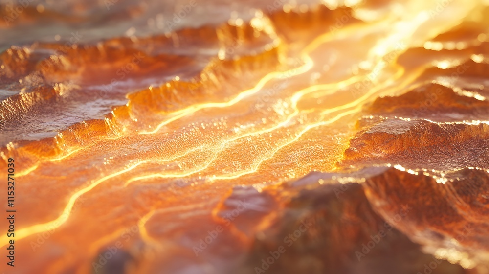 Close-up of colorful rhyolite mountain patterns in Landmannalaugar, glowing softly under golden sunlight, in 4K resolution Close-up of colorful rhyolite mountain patterns in Landmannalaugar, glowing softly under golden sunlight, in 4K resolution