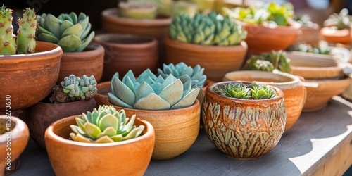 Ceramic clay pottery available for purchase at a market, showcasing a variety of unique clay pottery pieces for enthusiasts and collectors seeking quality ceramic artistry. photo