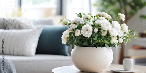 Wallpaper Mural A stunning flower pot beautifully displayed on a table captures attention, showcasing the elegance of floral design. This flower pot adds charm and vibrancy to any setting with its beauty. Torontodigital.ca