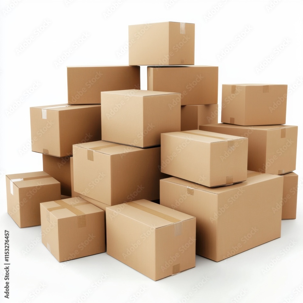Stacked cardboard boxes arranged in a compact storage area ideal for shipping and organizing supplies Stacked cardboard boxes arranged in a compact storage area ideal for shipping and organizing supplies