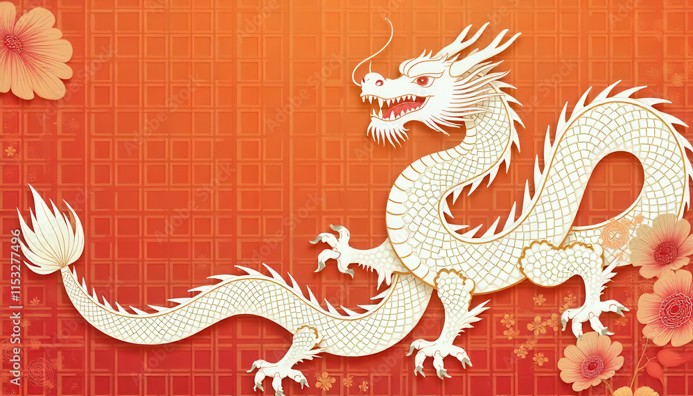 Obraz premium Majestic dragon illustration asian cultural theme graphic art vibrant color palette modern viewpoint fantasy concept