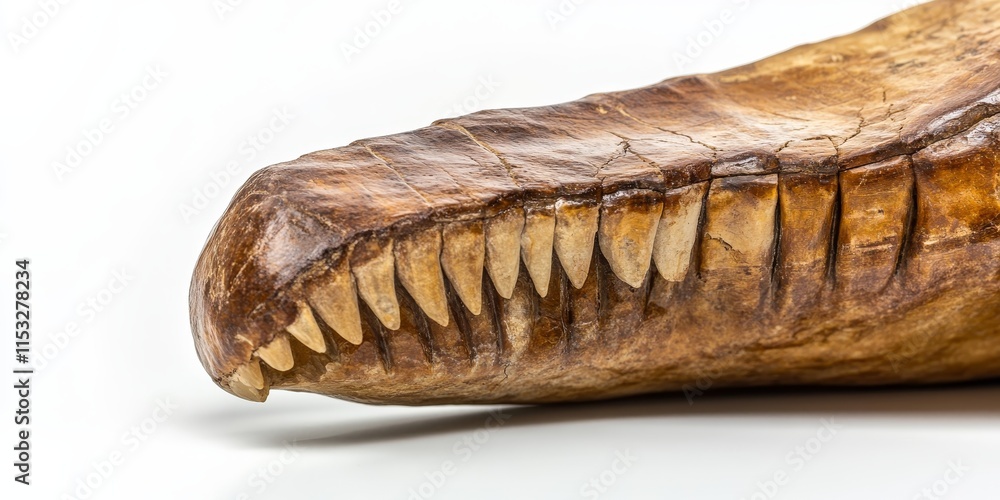 Closeup of a fossilized Tyrannosaur tooth showcasing intricate details against a white background, emphasizing the unique characteristics of this exceptional fossilized Tyrannosaur tooth. Closeup of a fossilized Tyrannosaur tooth showcasing intricate details against a white background, emphasizing the unique characteristics of this exceptional fossilized Tyrannosaur tooth.