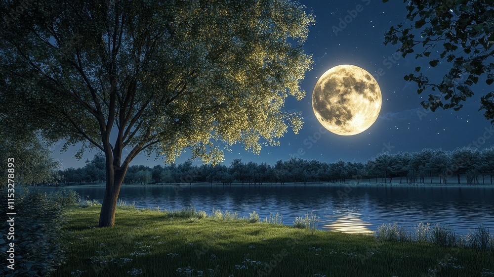 Naklejka premium Ethereal moonlit nights Lunar beauty in moon's aura