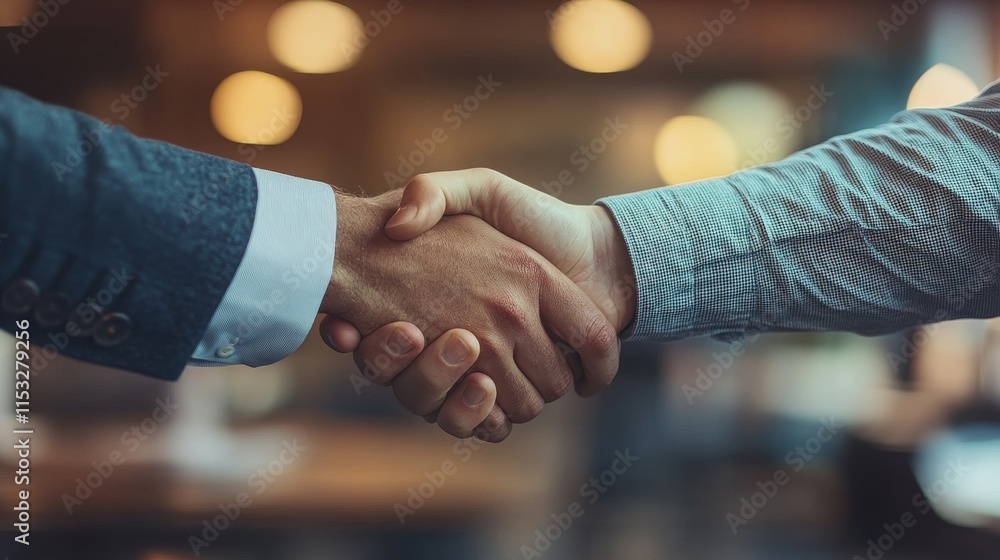 Business deal close up featuring two professionals shaking hands at their workspace, highlighting a significant business deal and collaboration between the two individuals. Business deal close up featuring two professionals shaking hands at their workspace, highlighting a significant business deal and collaboration between the two individuals.