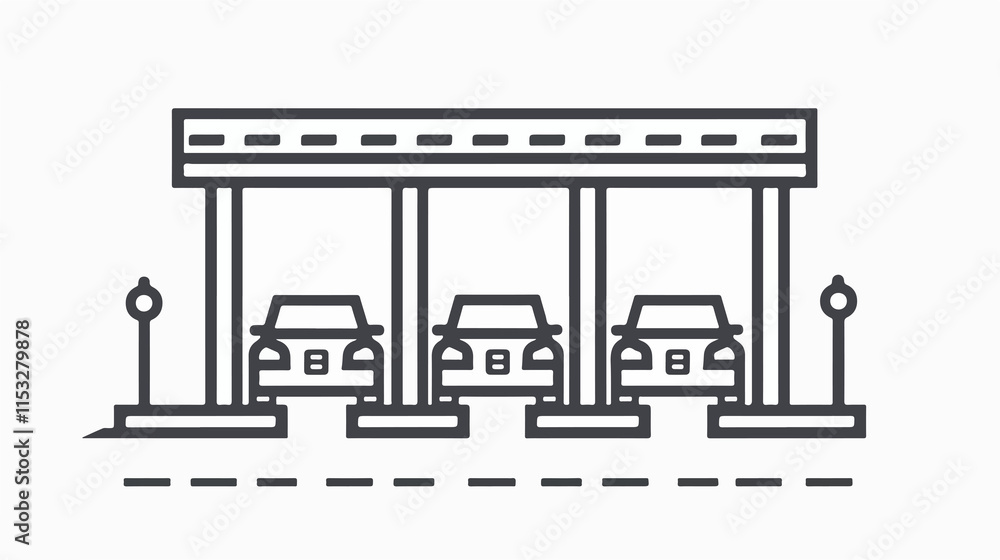 Toll Plaza Outline Vector Illustration for Transportation Projects Toll Plaza Outline Vector Illustration for Transportation Projects