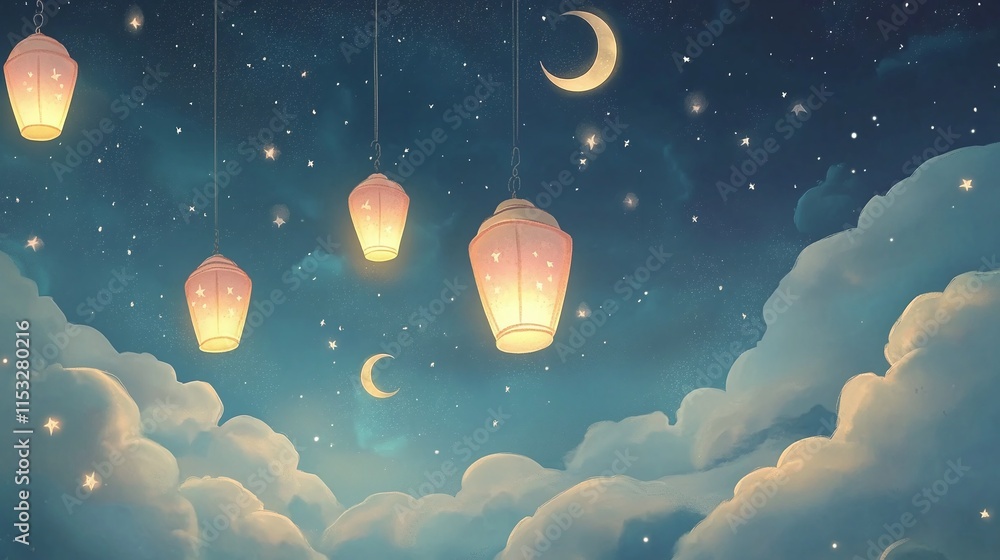 Ramadan Kareem Cresent Moon and Lantern Background Ramadan Kareem Cresent Moon and Lantern Background