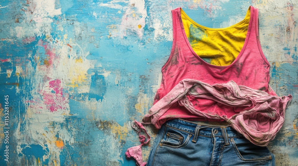Fototapeta premium Colorful Summer Clothing on Vibrant Artistic Background