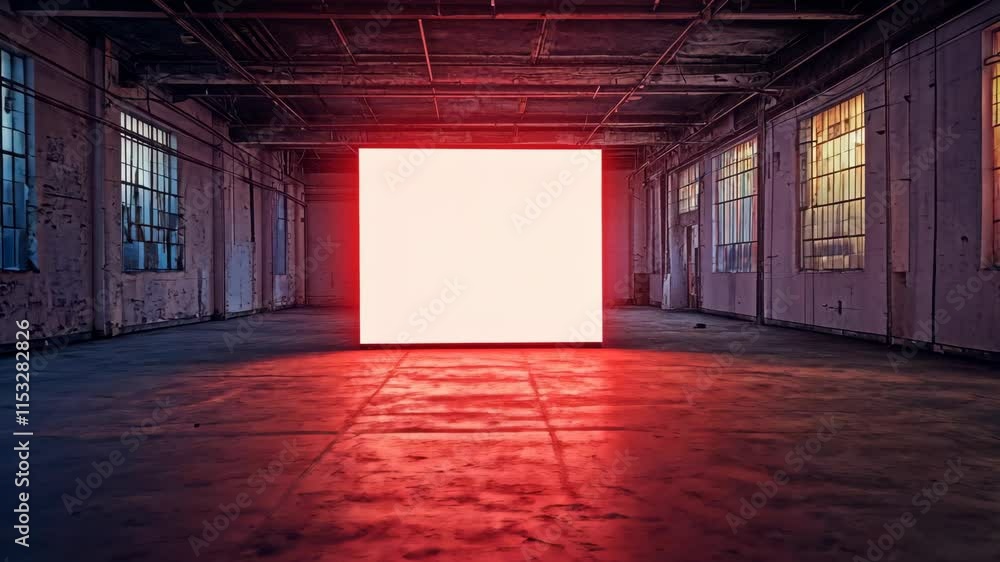 Bright display in an industrial space with dim lighting showcasing modern art concepts Bright display in an industrial space with dim lighting showcasing modern art concepts
