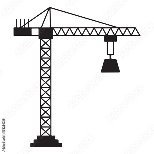 Construction crane silhouette vector art on white background 