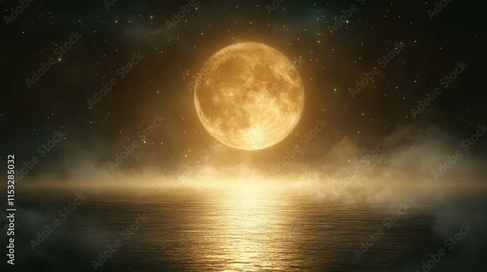 Ethereal moonlit nights Moon's radiance on peaceful ocean Ethereal moonlit nights Moon's radiance on peaceful ocean