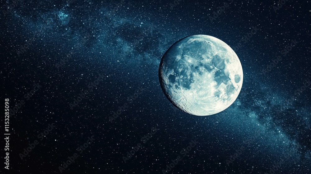 Ethereal moonlit nights Moon's reflection on starlit sky Ethereal moonlit nights Moon's reflection on starlit sky