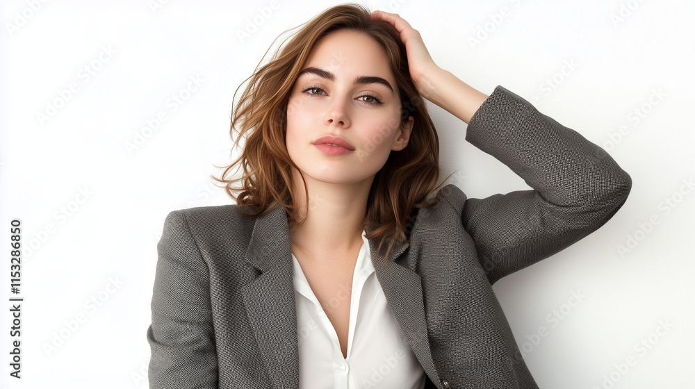 Professional Portrait of a Confident Stylish Businesswoman in Formal Attire Isolated on White Background Professional Portrait of a Confident Stylish Businesswoman in Formal Attire Isolated on White Background
