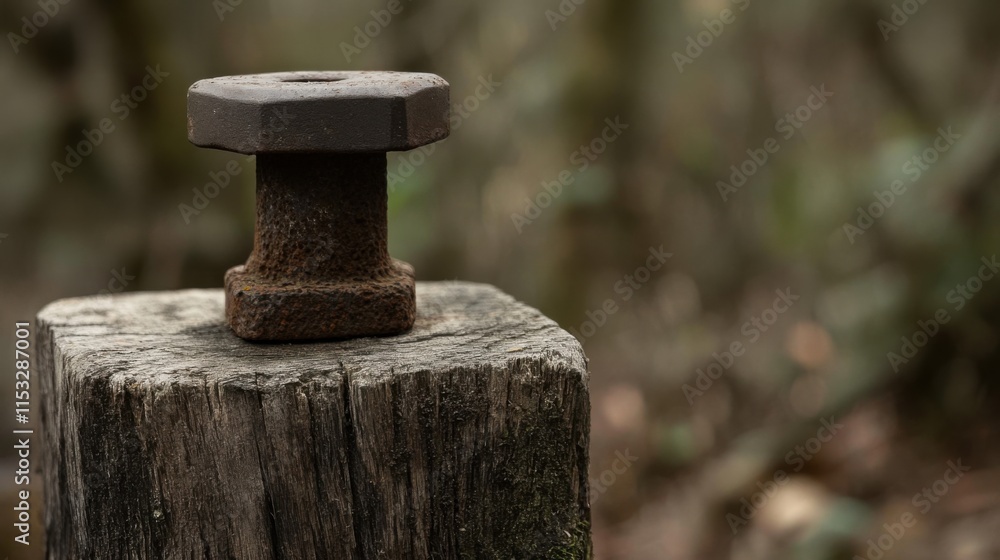 Up-Close View of a Weathered Metal Insulator on a Timber Pole, Highlighting Corrosion-Resistant Rust Prevention Up-Close View of a Weathered Metal Insulator on a Timber Pole, Highlighting Corrosion-Resistant Rust Prevention