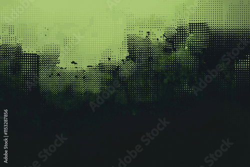 Pixel pattern background with bitmap game texture. Dotted dither vector green and black gradient bg. Abstract geometric noisy screen tone. Retro digital wallpaper