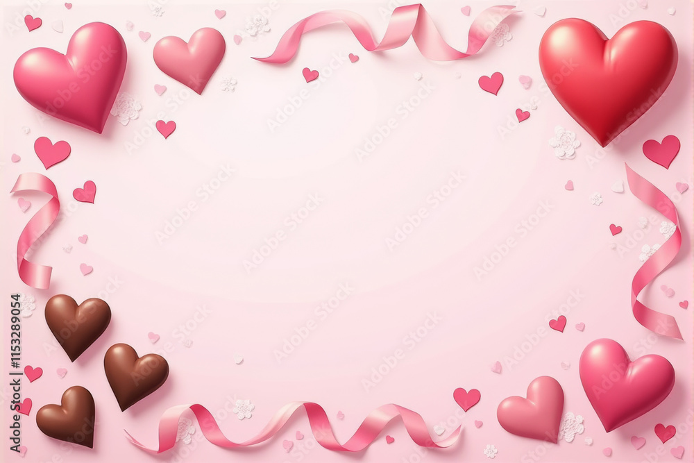 Illustration of a romantic flatlay with pink tones, chocolates, and a touch of elegance. . Illustration of a romantic flatlay with pink tones, chocolates, and a touch of elegance. .
