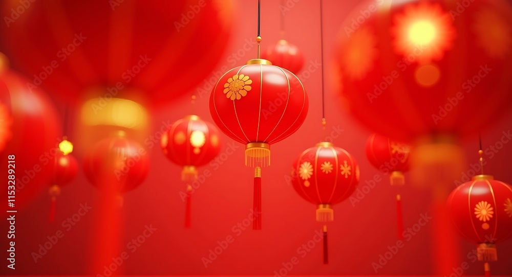 Red Chinese Lanterns Hanging Celebration Festive Red Chinese Lanterns Hanging Celebration Festive
