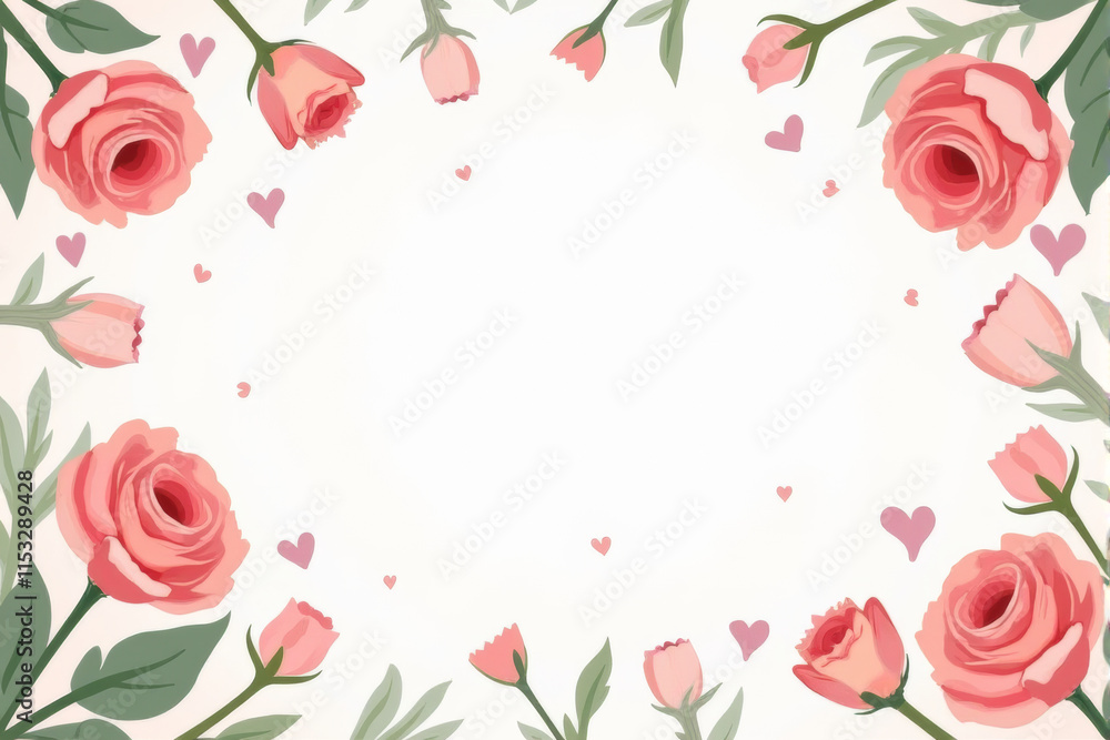 Illustration of a love-themed flatlay featuring red roses, hearts, and a Valentine’s touch. . Illustration of a love-themed flatlay featuring red roses, hearts, and a Valentine’s touch. .