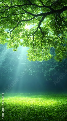 Serene Forest Glade  Sunlit Meadow  Lush Greenery  Tranquil Nature Scene