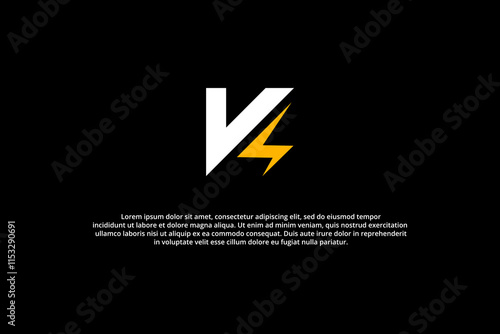 letter v k flash and electricity logo