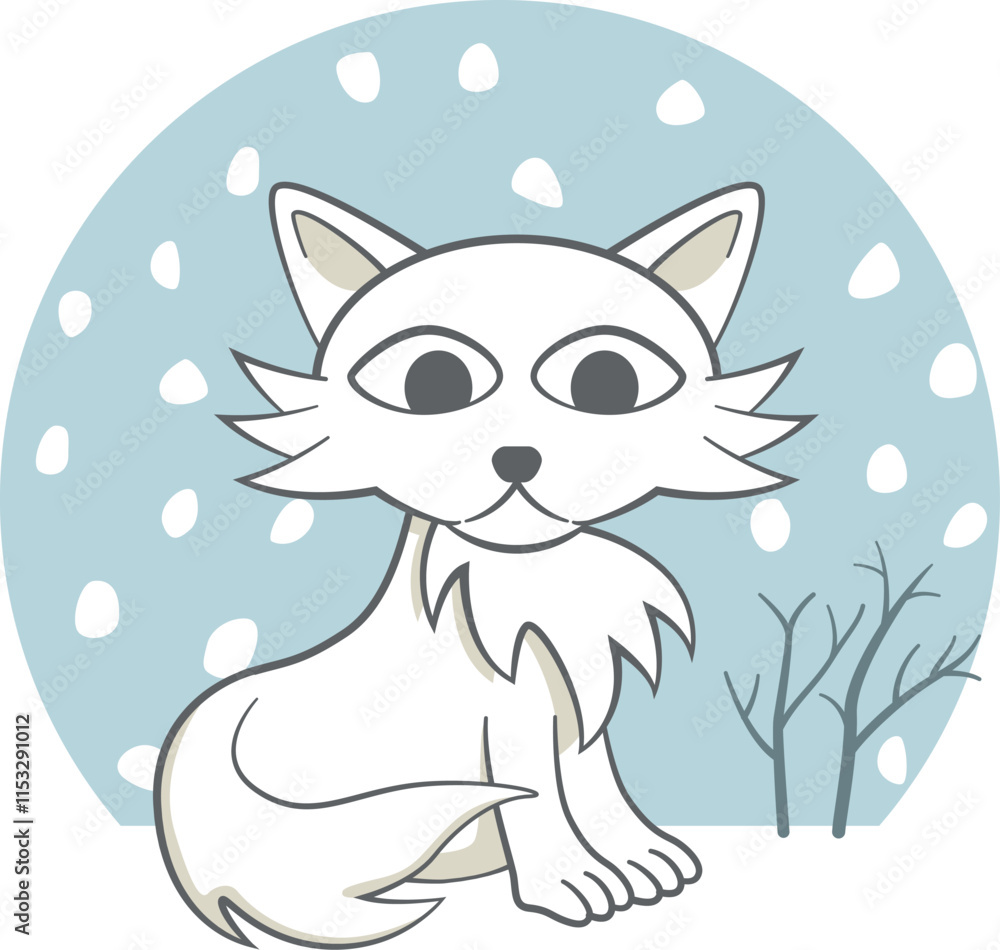 Fototapeta premium Cute white fox. Banner of a little white fox in a snowy landscape
