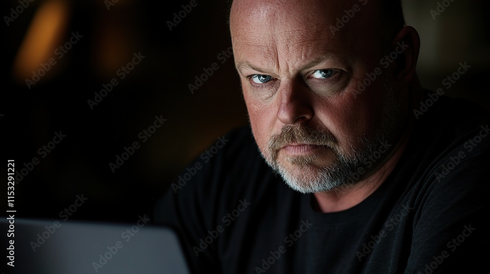 Concentrated Middle-Aged Man Using Laptop in a Professional Setting Concentrated Middle-Aged Man Using Laptop in a Professional Setting