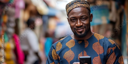 Entering a password, ensuring security, and validating identity are crucial for online banking access. An African man utilizes a mobile phone or SMS for verification. photo