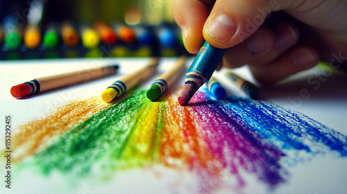 Close Up of Child's Hands Drawing with Crayons