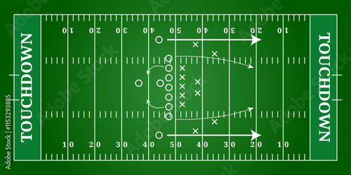 American football field aerial view grass with tactics