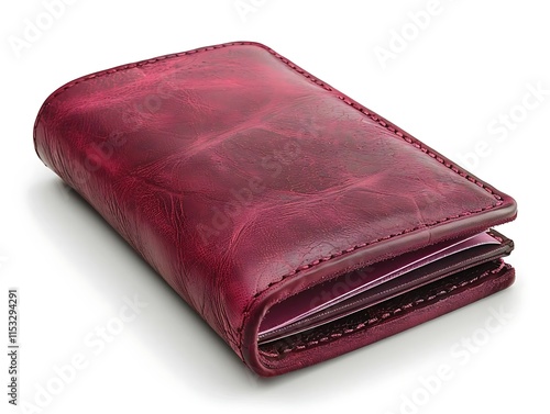 Maroon leather passport holder with documents inside, isolated on white. photo