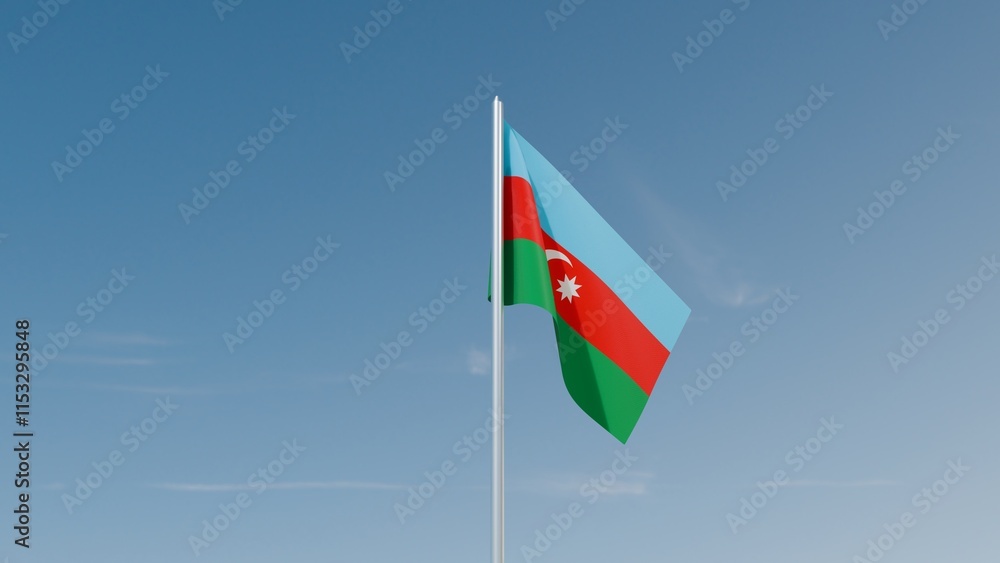 Azerbaijan flag on blue sky 3d illustration image Azerbaijan flag on blue sky 3d illustration image