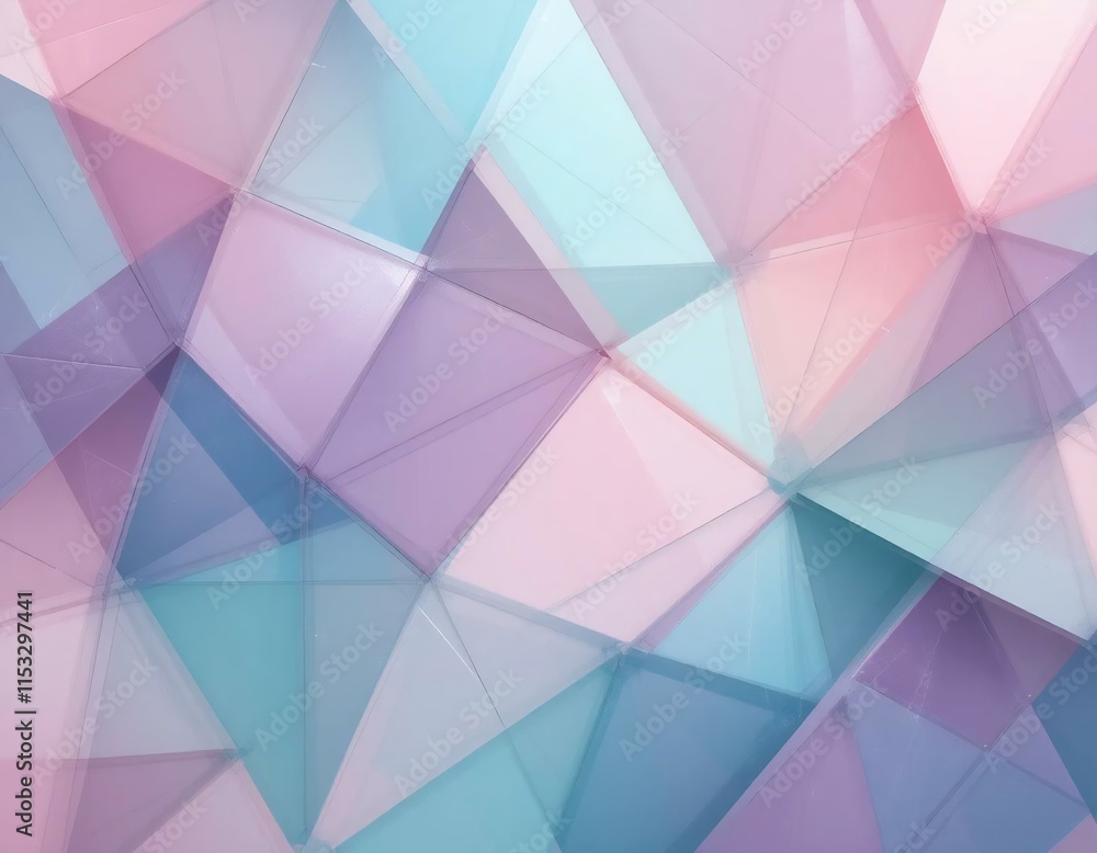 Fototapeta premium An abstract geometric pattern with overlapping translucent shapes in pastel hues of pink, teal, and lavender, creating a modern and sophisticated design.
