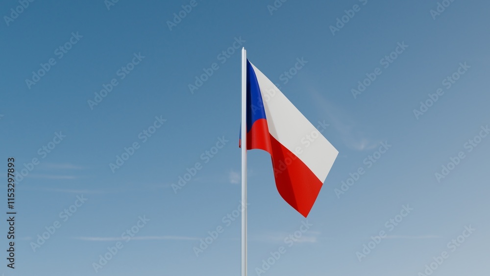 Naklejka premium Czechia flag on blue sky 3d illustration image