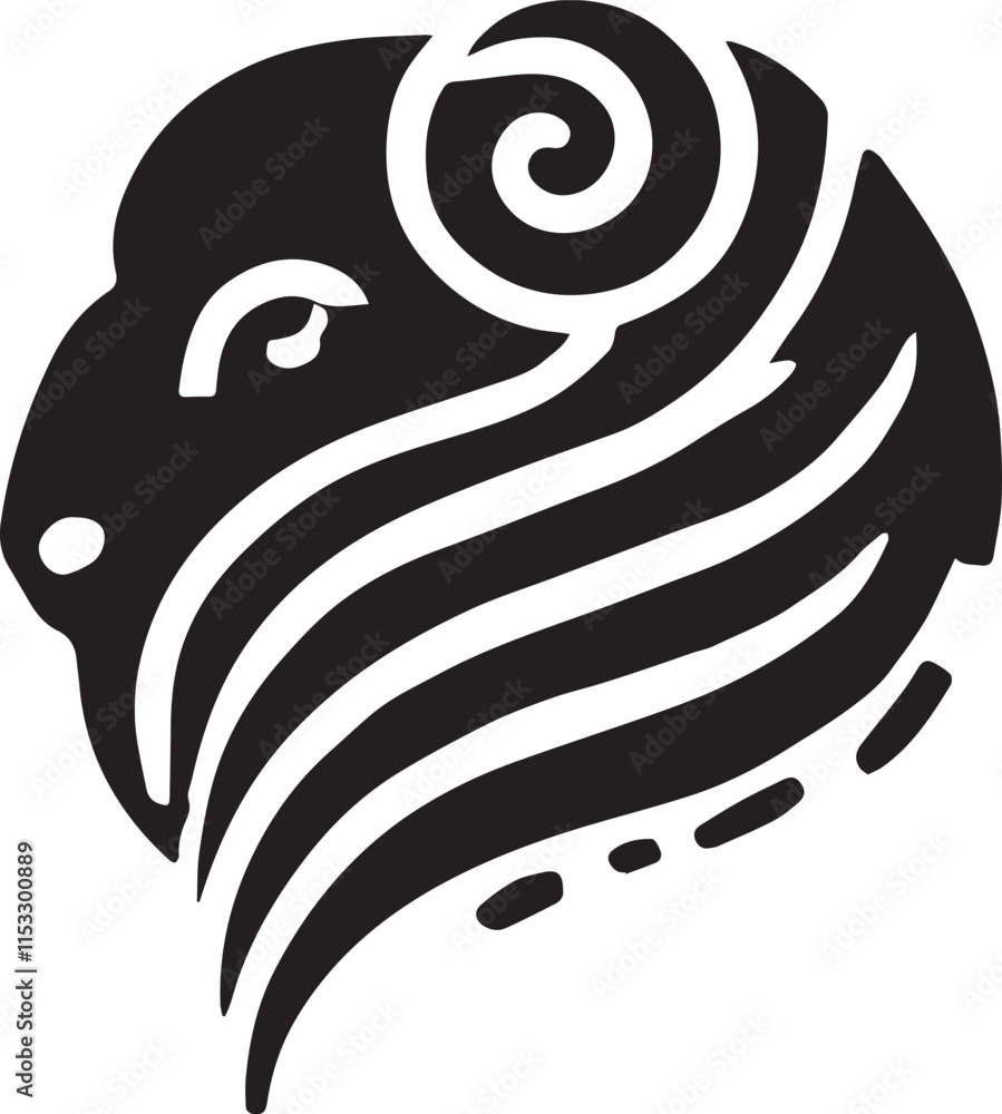 A modern bison head silhouette with smooth curves A modern bison head silhouette with smooth curves