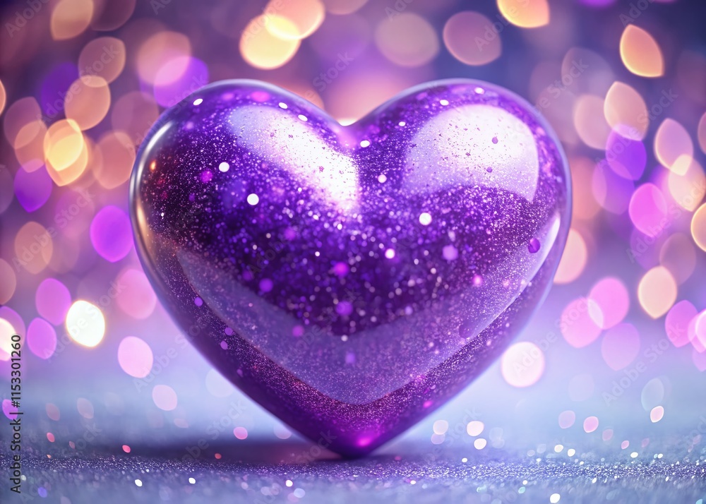 Fototapeta premium Playful Y2K Lavender Heart: 3D Glitter Panoramic Stock Photo