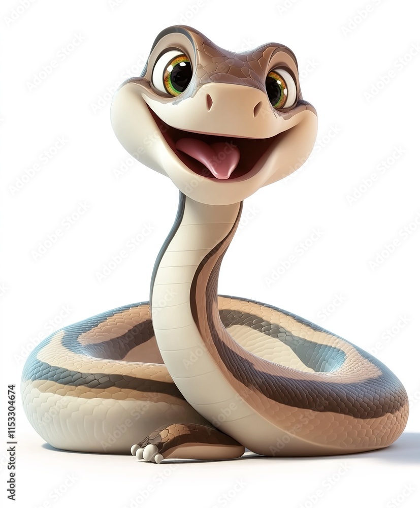 Fototapeta premium cartoon snake on a white isolated background in 3D graphics style