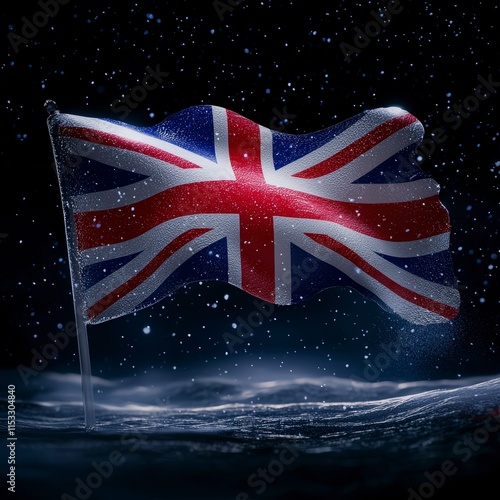 UK Flag  Snow  Night  Cinematic  Winter  National Symbol  Patriotism  British  Cold  Flagp photo