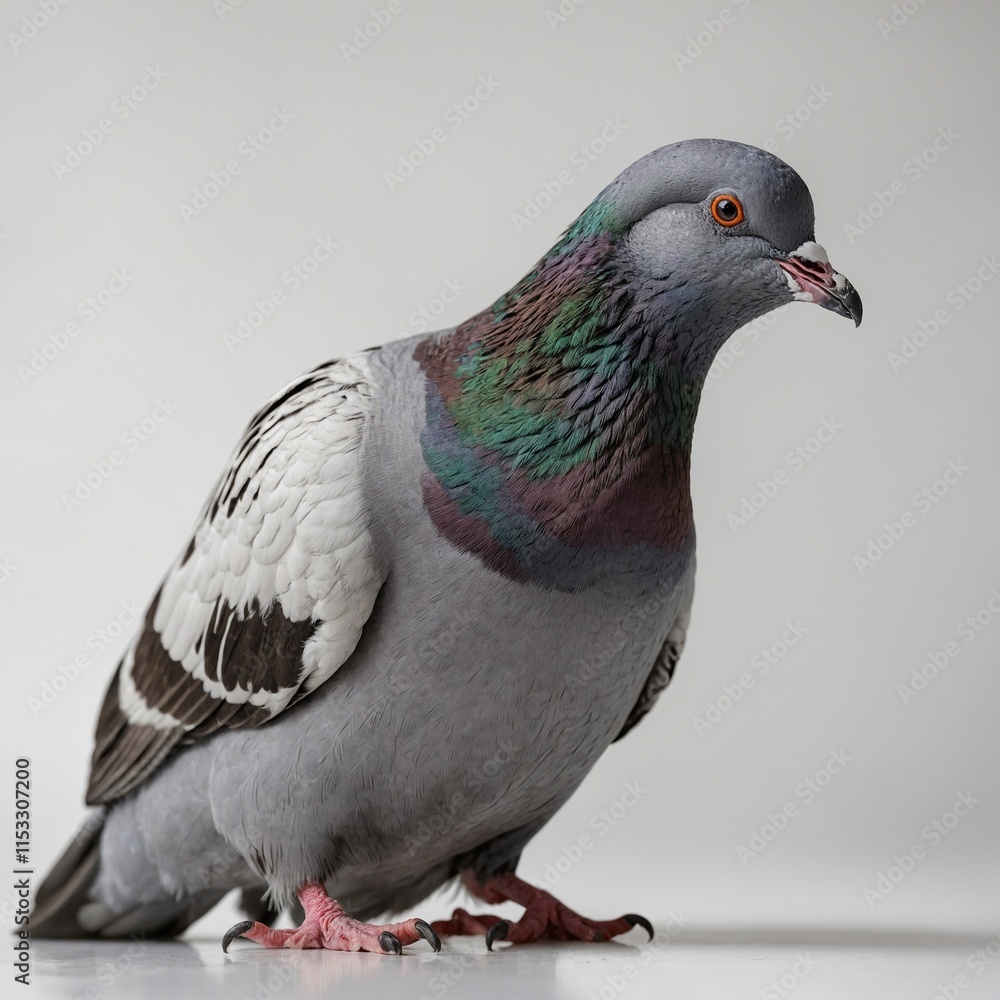 Fototapeta premium A pigeon with a detailed, lifelike texture on a white background.