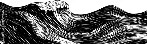 Vintage woodcut illustration showcasing a repetitive wave design with intricate details