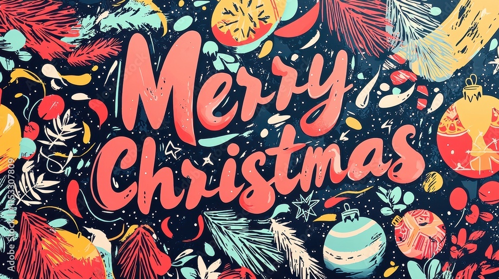 Vibrant Merry Christmas Banner Design with Bold Festive Elements for Holiday Celebrations Vibrant Merry Christmas Banner Design with Bold Festive Elements for Holiday Celebrations