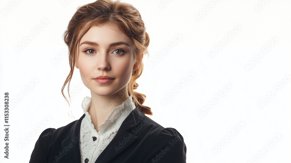 Professional Portrait of a Confident Stylish Businesswoman in Formal Attire Isolated on White Background Professional Portrait of a Confident Stylish Businesswoman in Formal Attire Isolated on White Background