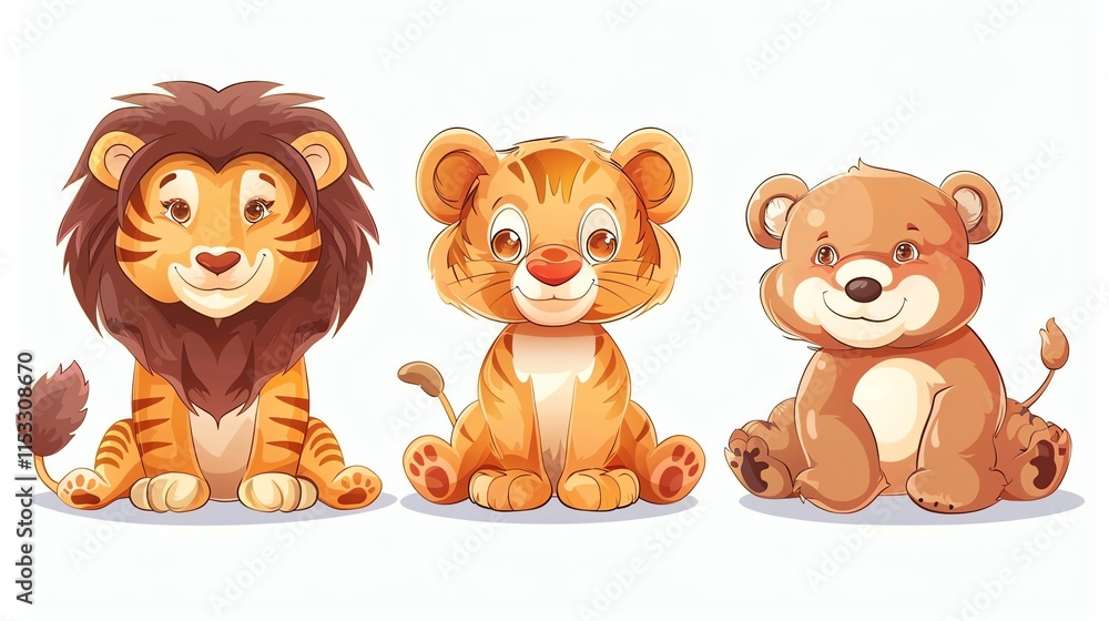 Three cartoon animals: a lion, a tiger and a bear. Three cartoon animals: a lion, a tiger and a bear.