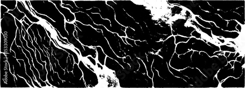 Vintage woodcut illustration of a faded old map depicting waterways and landscapes