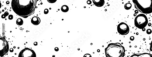 Vintage woodcut illustration featuring a collection of scattered bubbles in intricate detail