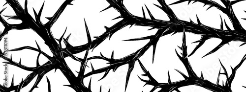 Vintage woodcut illustration showcasing intricate details of a spiky thorny branche